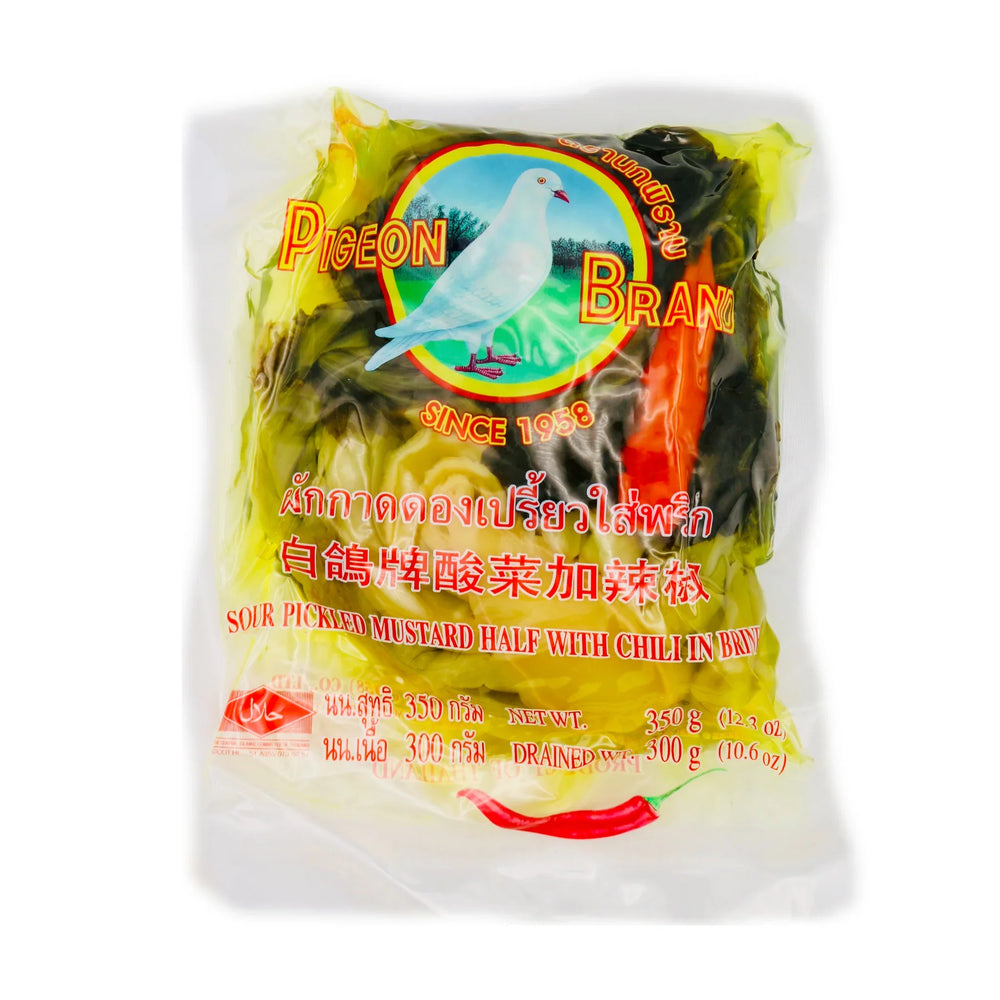 PIGEON BRAND Sour Pickled Mustard Half With Chili In Brine 350g