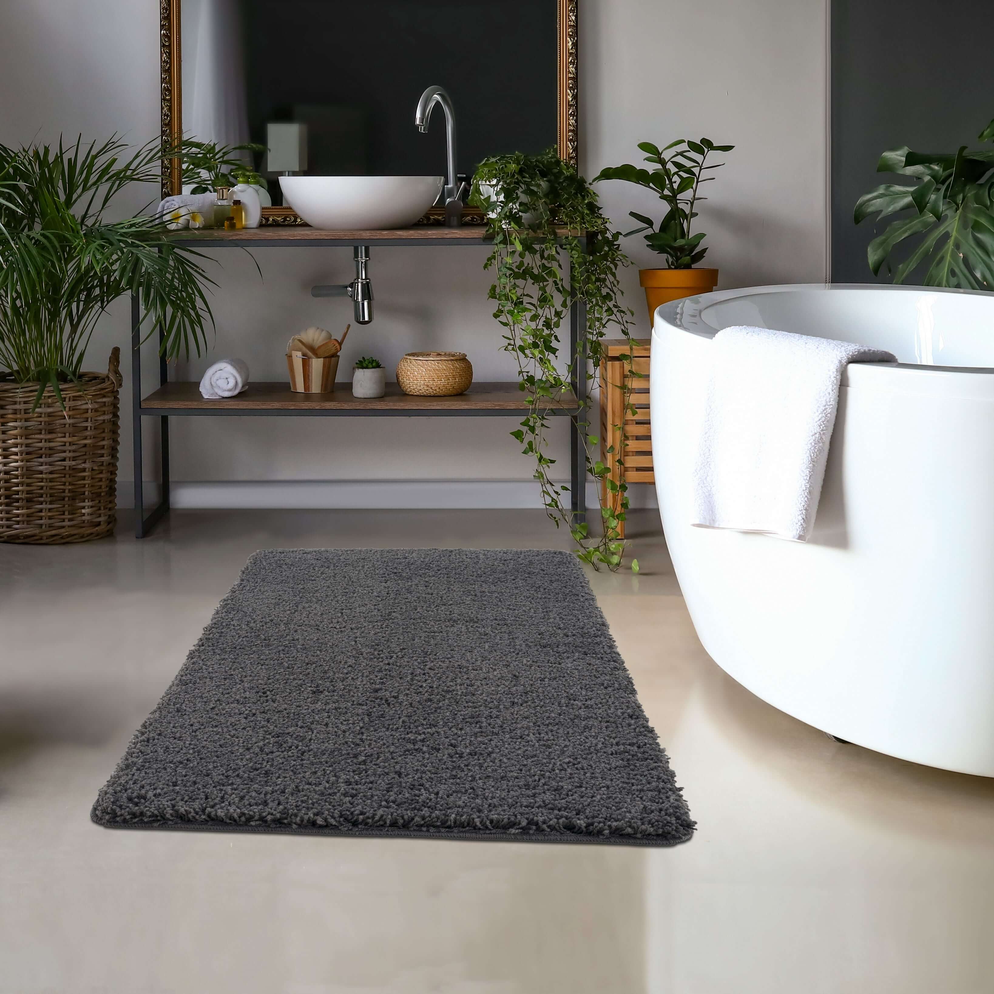 Washable Charcoal Shaggy Rug