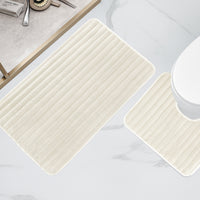2 Piece Ribbed Bath Mat Set in Cream Extra Soft Non Slip Super Absorbent Bathroom & Toilet Mats Easy Care Rug by OLIVIA ROCCO