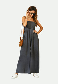 Strappy Bardot Loungewear Jumpsuit In Charcoal Grey