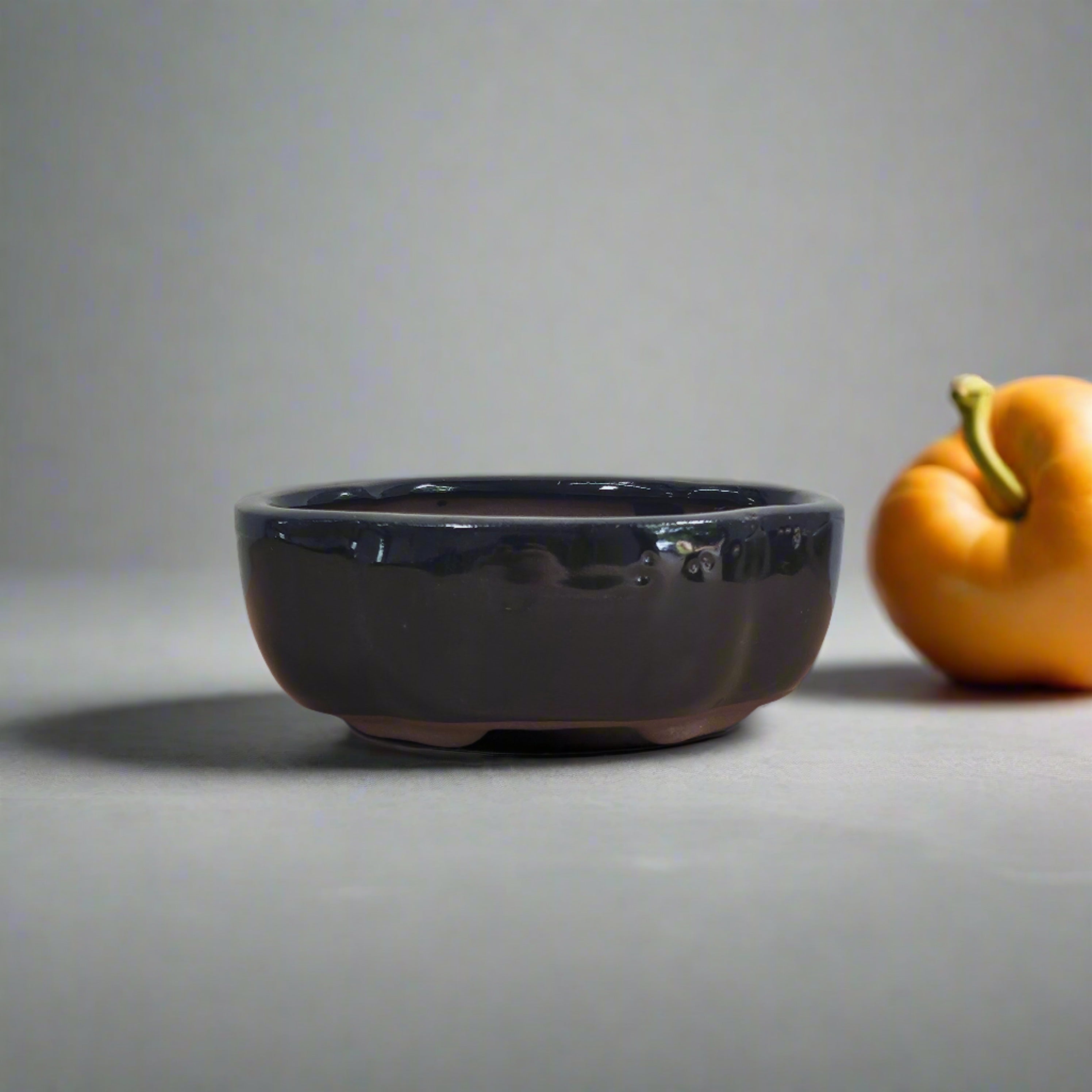 12cm Glazed Bonsai Pot | Floral | 12cm x 10cm x 5cm | Black