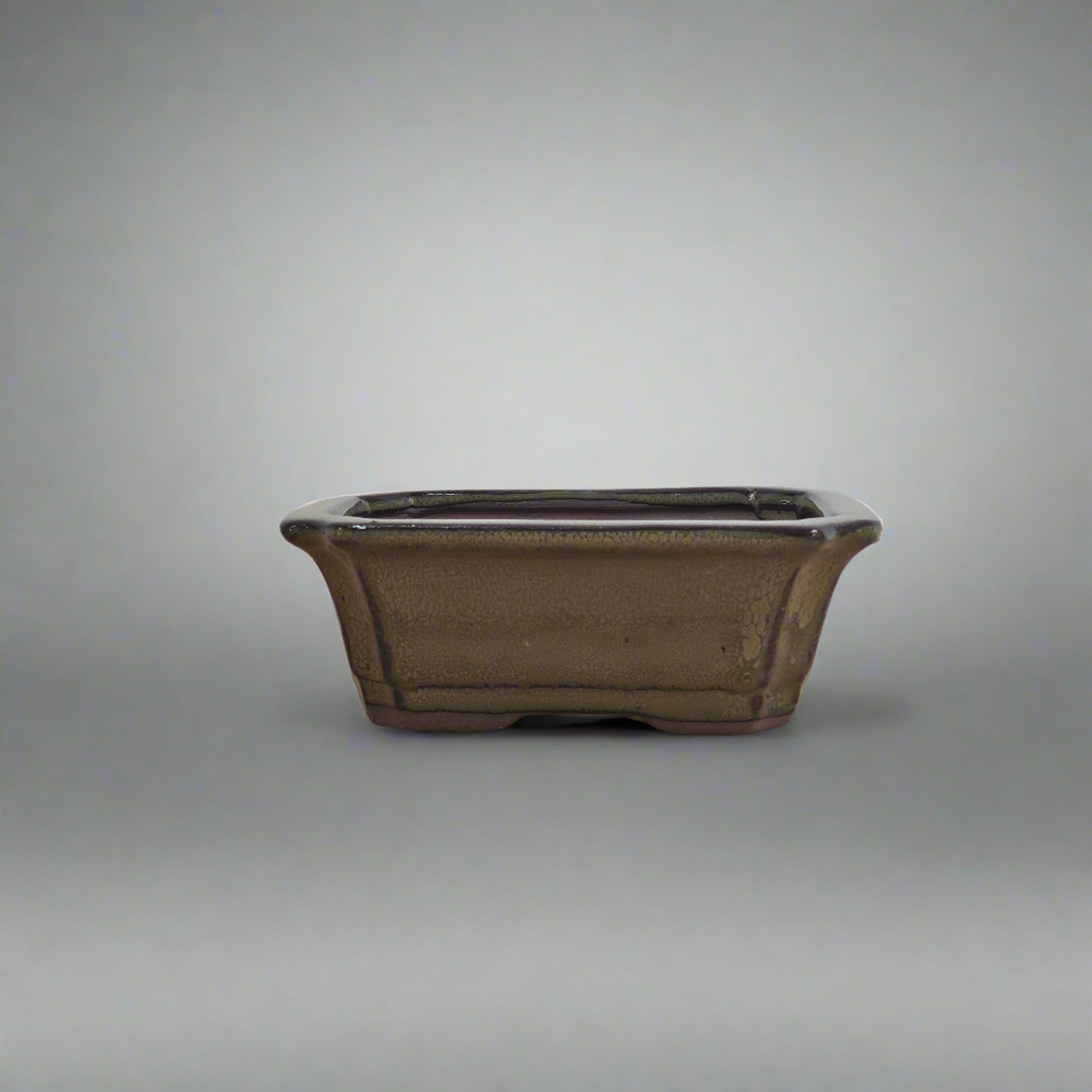 12cm Glazed Bonsai Pot | Rectangle | 12cm x 10cm x 4cm | Green