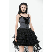Dark in Love Belladonna Tiered Lace High-Low Goth Skirt in Black