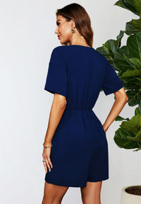 Button Down Playsuit In Navy