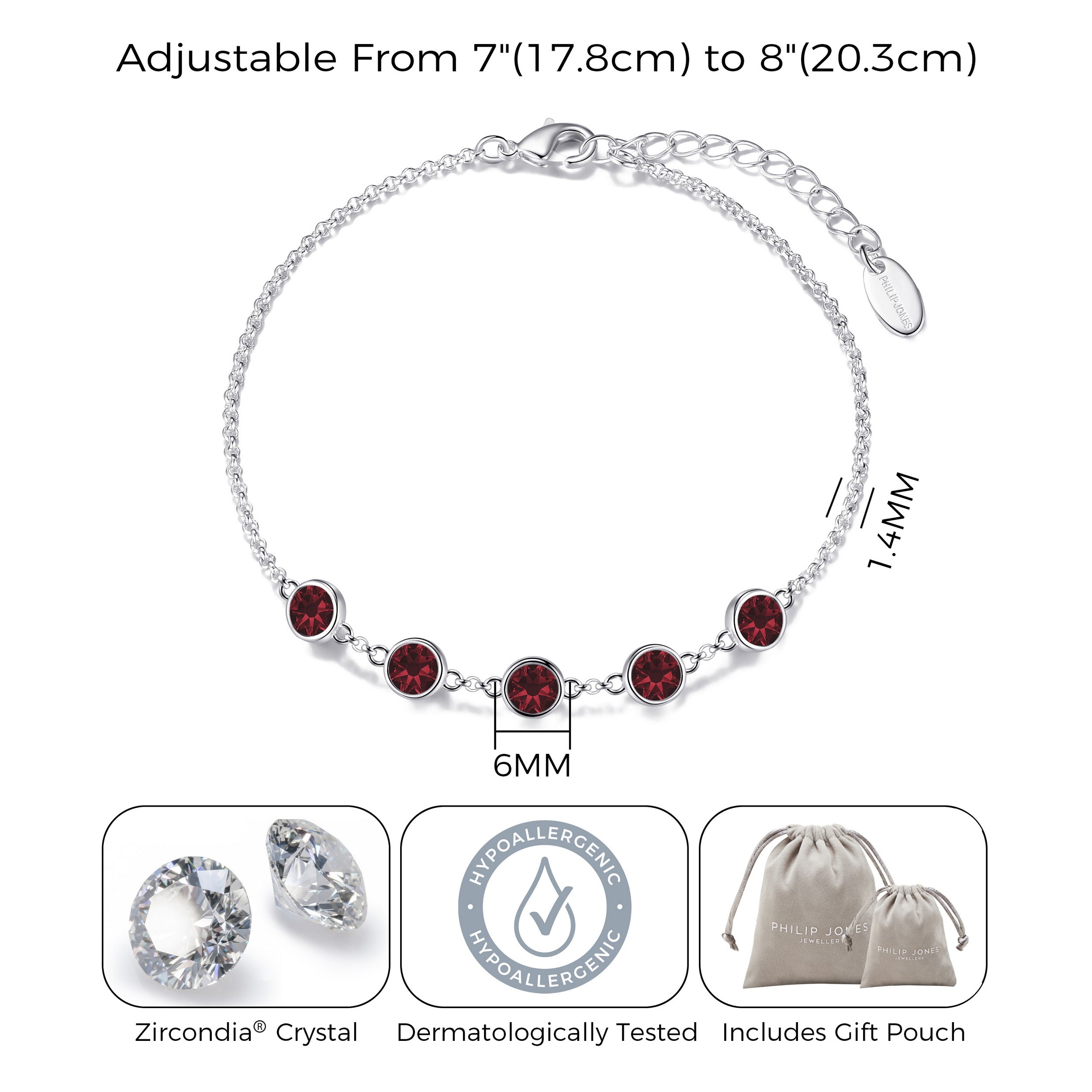 Dark Red Crystal Chain Bracelet Created with Zircondia® Crystals