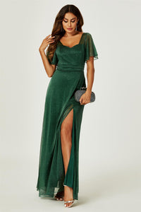Silver Sparkly Empire Waist Bridesmaid Maxi Dress In Green