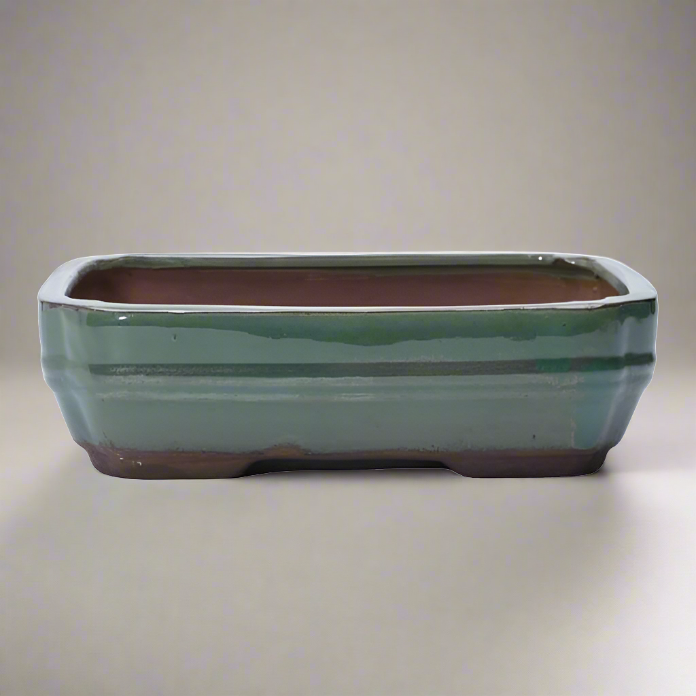 Exquisite 20cm Green Glazed Bonsai Pot - Rectangle Design