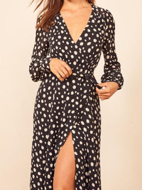 Wrap Midi Dress In Black Polka Dot