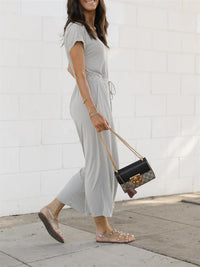 Light Grey Loose Jumpsuit With Short Sleeve
