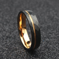 The Polaris - 6mm Black Brushed Tungsten & Rose Gold Ring