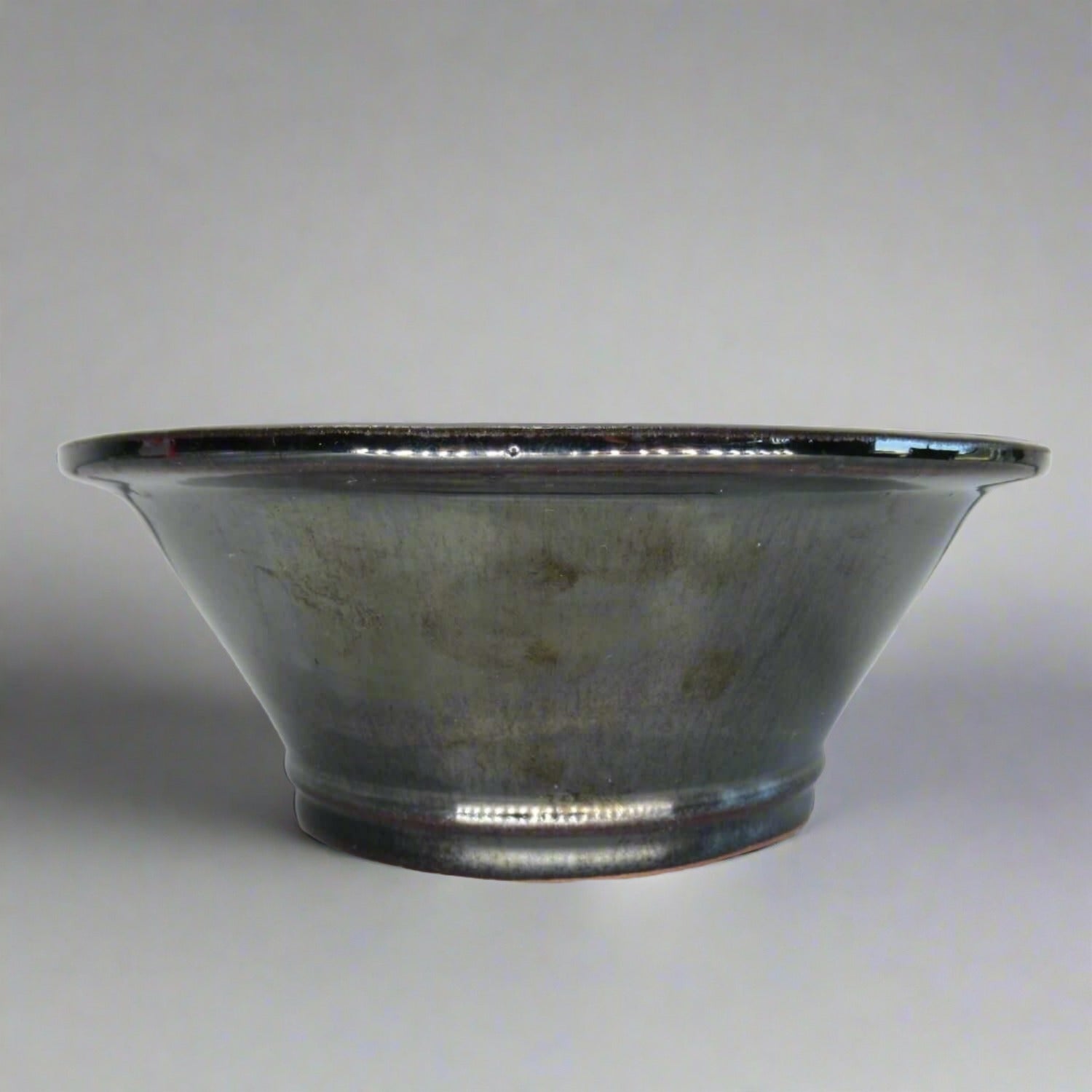 21cm Glazed Bonsai Pot | Round | 21cm x 9cm | Black / Silver