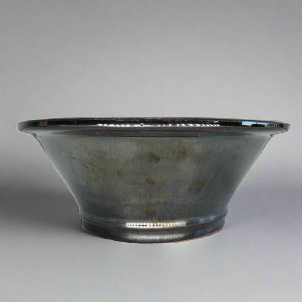 Stunning Black and Silver 21cm Glazed Bonsai Pot