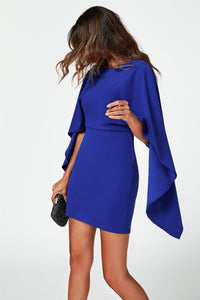 Back Detail Mini Dress With Cape In Blue