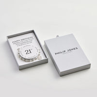 21st Birthday Heart Charm Stretch Bracelet with Quote Gift Box