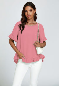 Frill Detail Short Sleeves Top In Powder