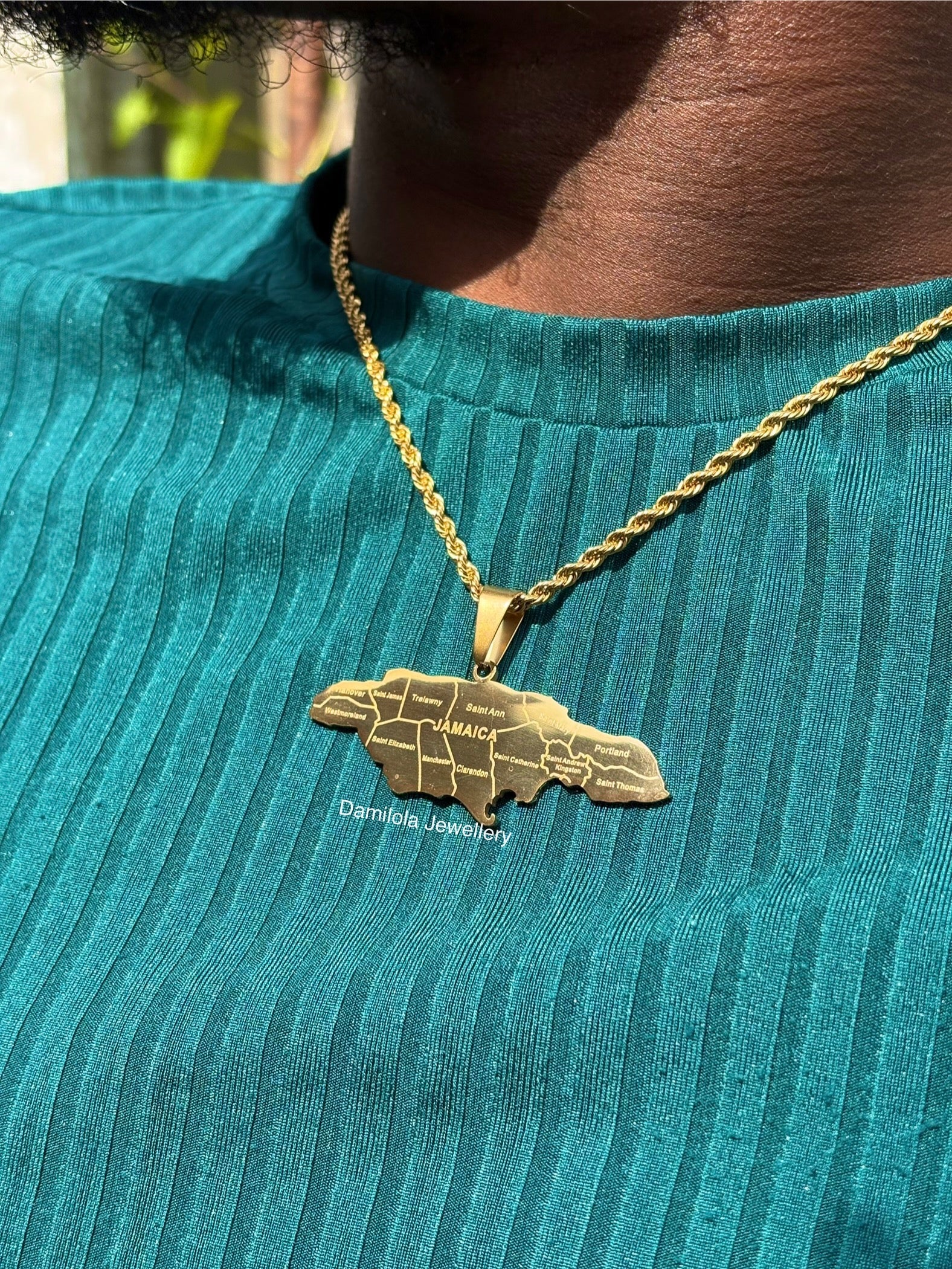 *NEW* Big Jamaica ‘14 Parish’ Engraved Map Necklace