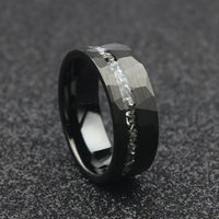 The Altair - 8mm Black Brushed Tungsten & Meteorite Inlay Ring