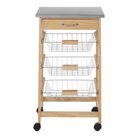 Harlow Glenn 3 Wire Baskets Pinewood Kitchen Trolley