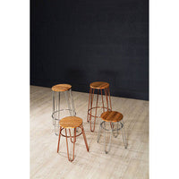 District Rose Gold Finish Wooden Top Bar Stool With Metal Legs