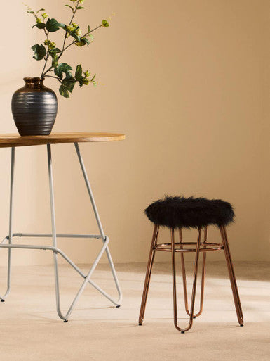District Faux Fur Rose Gold Finish Stool