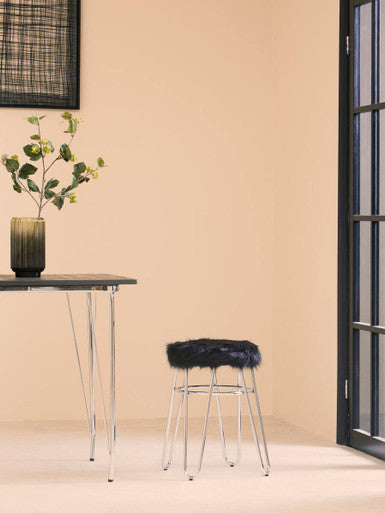District Black Faux Fur Stool
