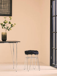 District Black Faux Fur Stool