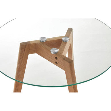 Nostra Set Of Two Glass Top Oak Wood Side Tables
