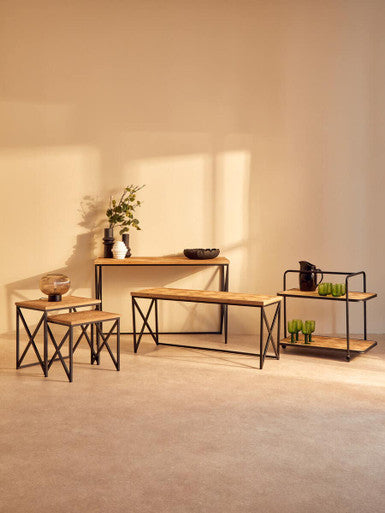 Kickford Console Table With Natural Parquet Top