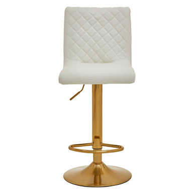 Baina White And Gold Bar Stool With Round Base