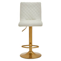 Baina White And Gold Bar Stool With Round Base