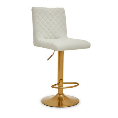 Baina White And Gold Bar Stool With Round Base