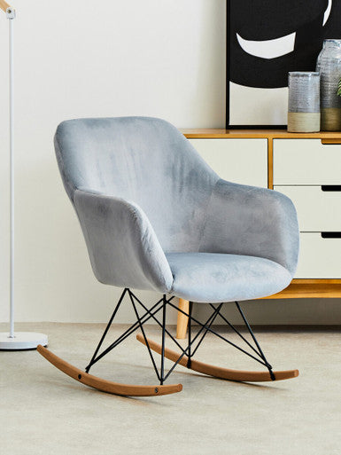 Stockholm Small Blue Velvet Rocking Chair