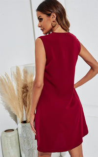 V Neck Off Shoulder Mini Smock Dress In Wine Red