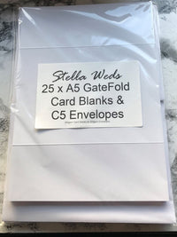 25 x A5 White GateFold Card Blanks & Envelopes - 300gsm