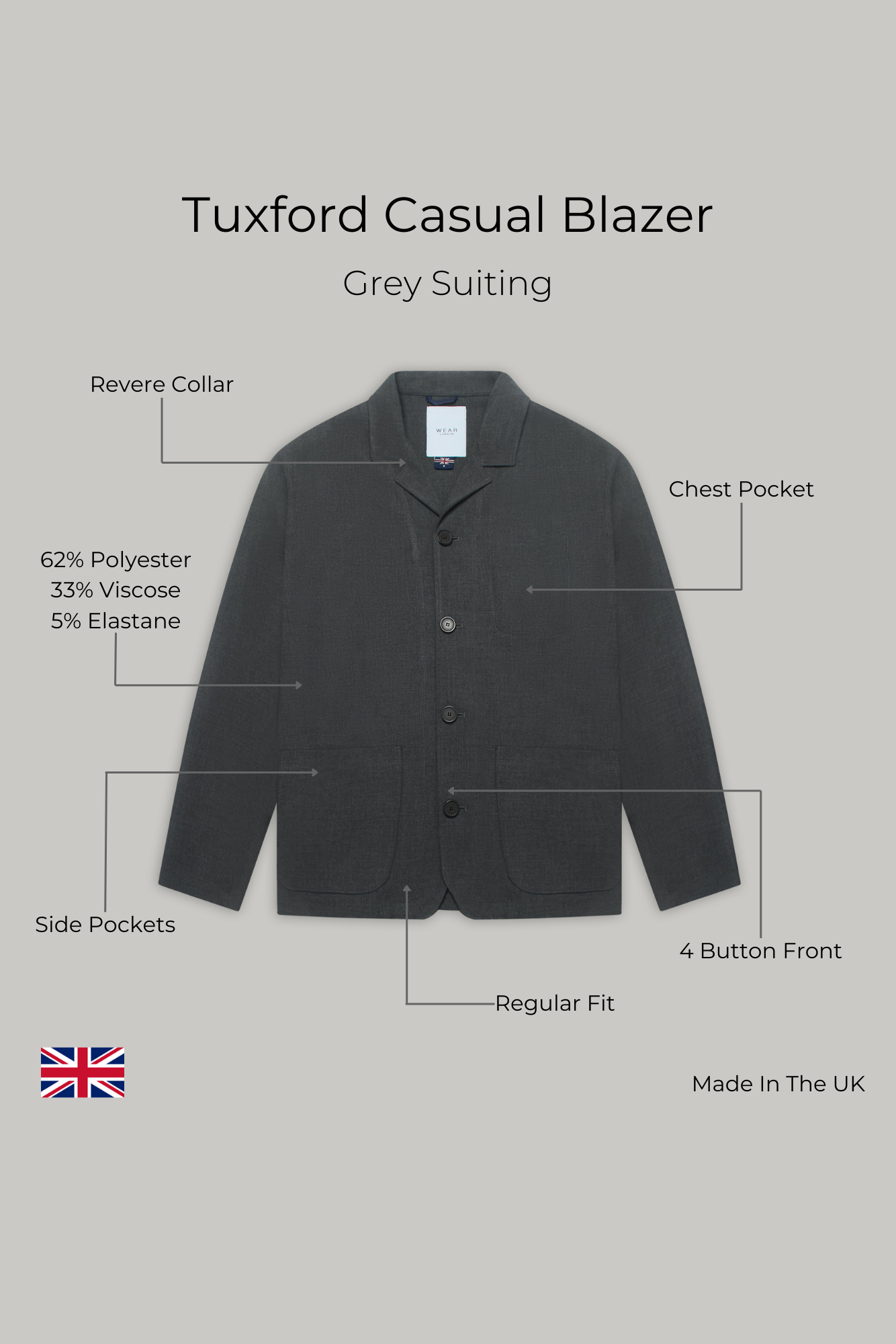 Tuxford Casual Blazer - Grey Suiting