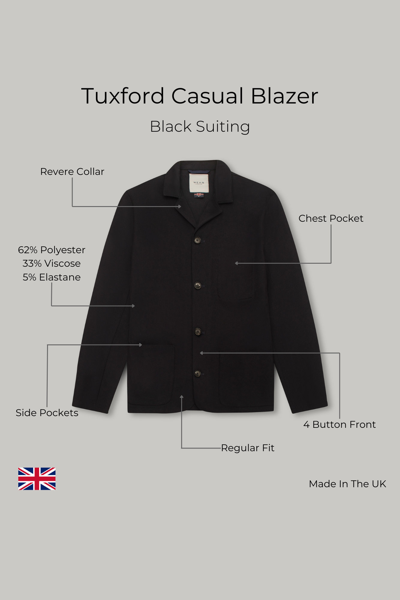 Tuxford Casual Blazer - Black Suiting