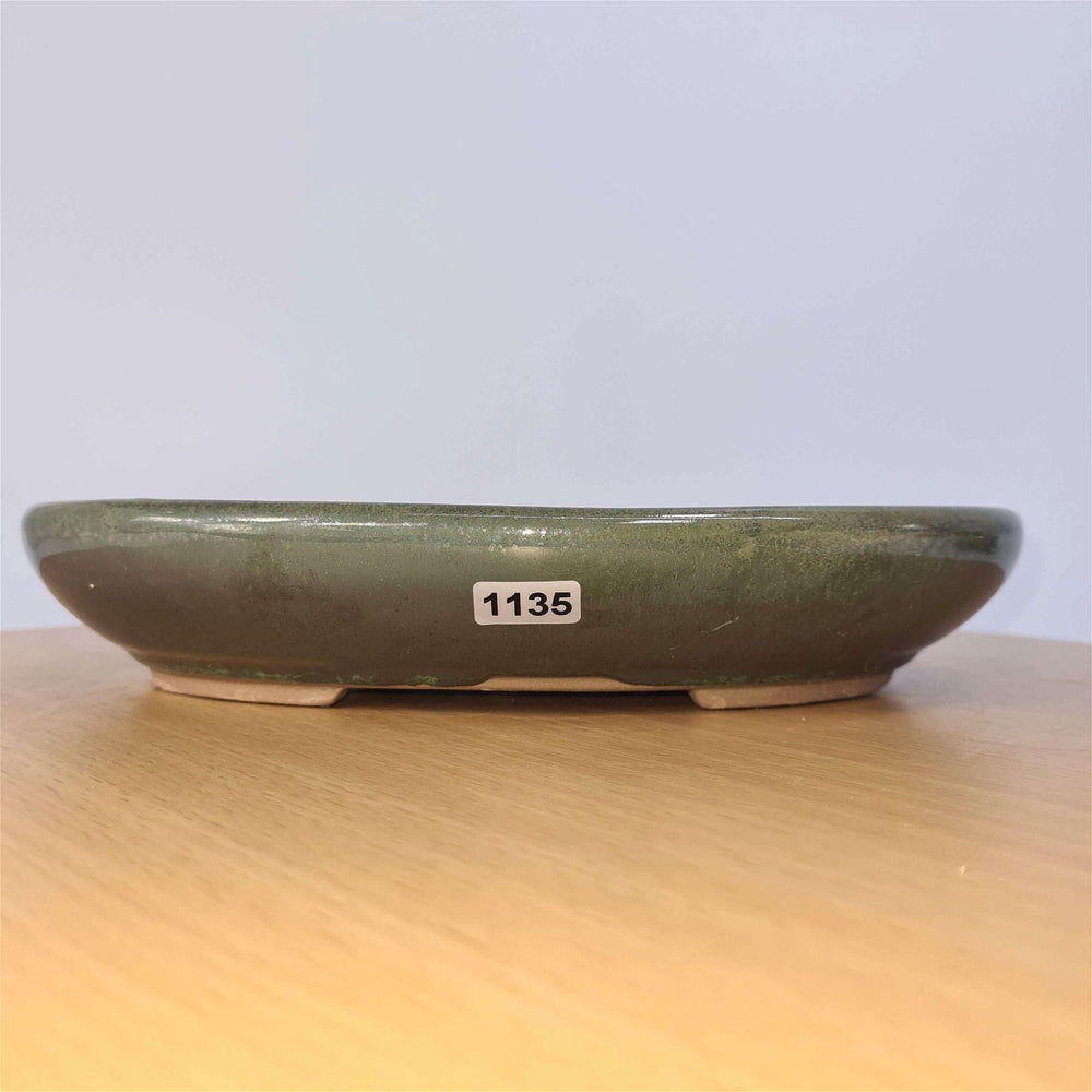 Elegant Green Oval Glazed Bonsai Pot - 25cm x 18cm x 4.5cm