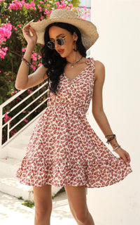 Pretty Rose Floral Print Strappy Bardot Mini Dress In Pink