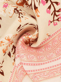 Boho Playsuit With Buttons In Cream & Peach Floral Print