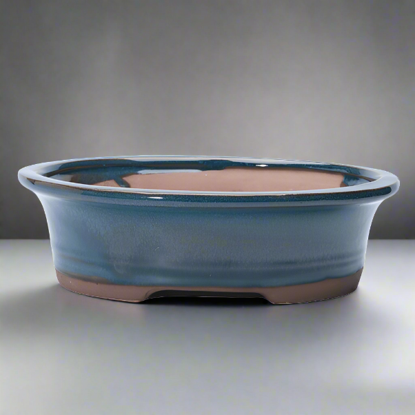 Elegant Dark Blue Oval Glazed Bonsai Pot - 26cm