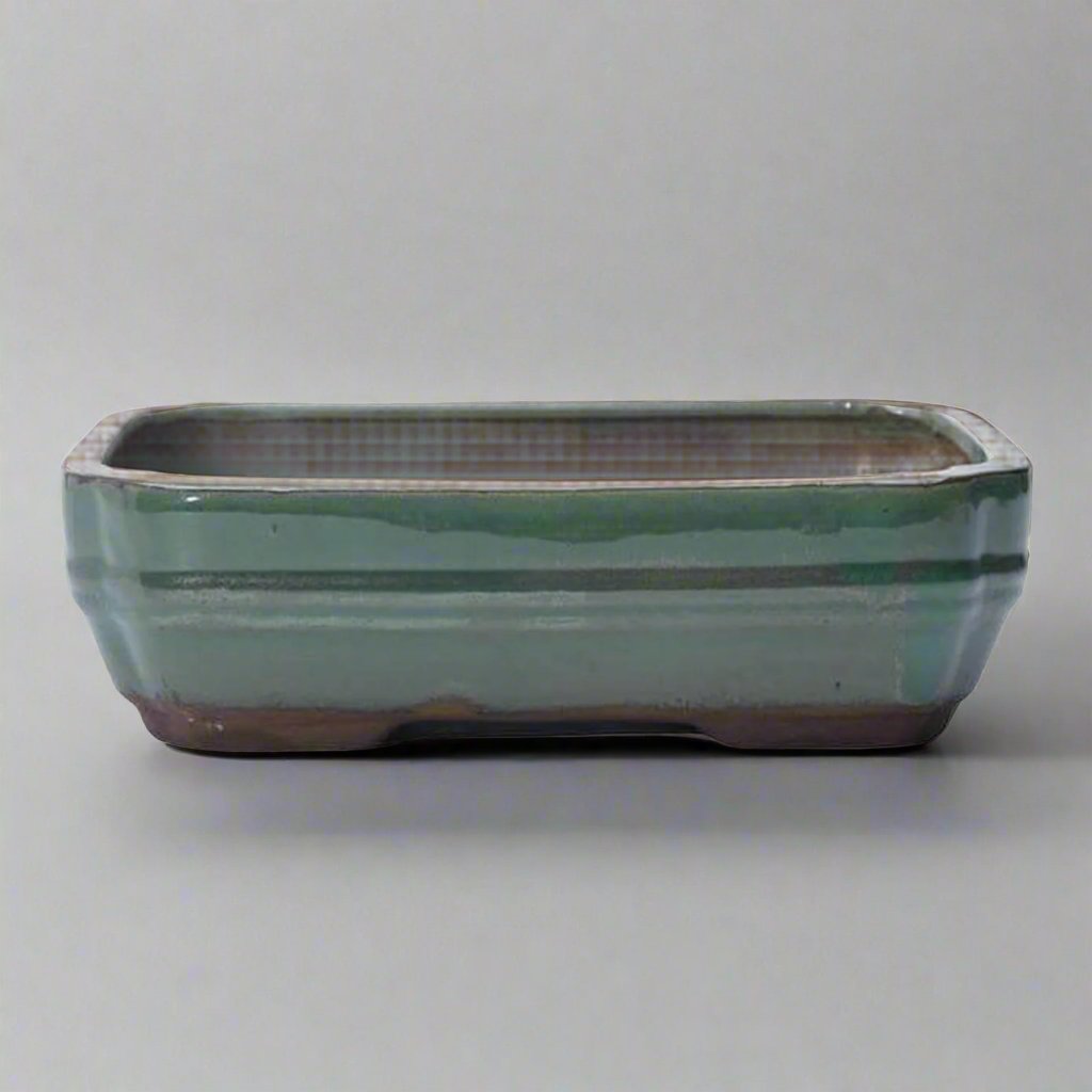 26cm Glazed Bonsai Pot | Rectangle | 26cm x 20cm x 6cm | Green