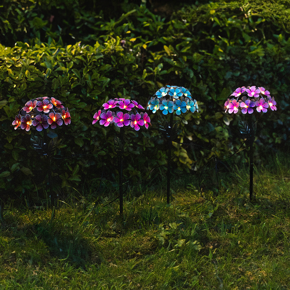 Solar Floral Garden Stake Lights Metal Flowers 4pc