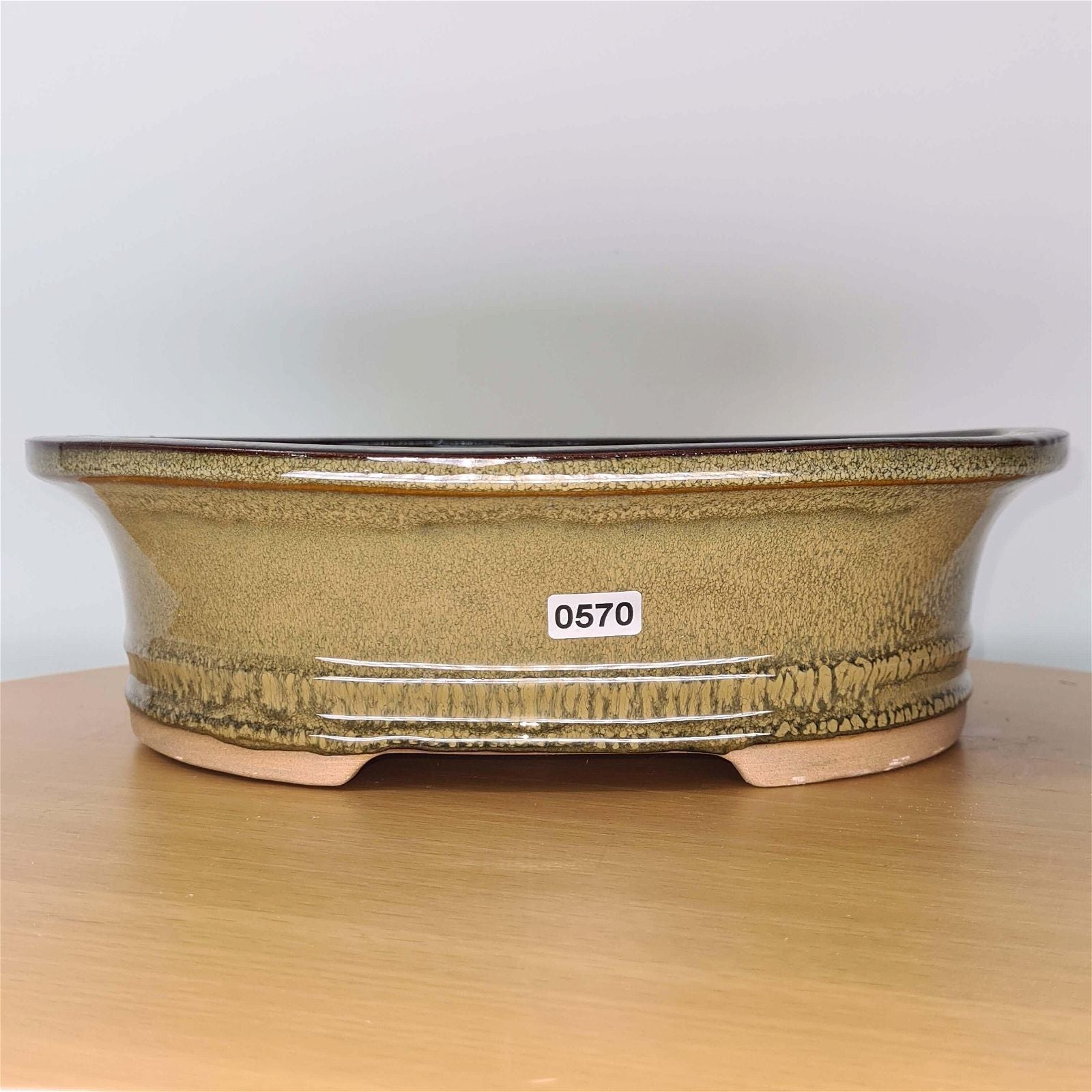27cm Glazed Bonsai Pot | Oval | 27cm x 22cm x 8cm | Green