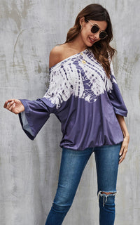 White & Blue Pastel Tie Dye Print Top