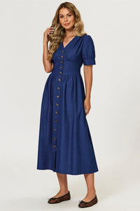 Denim Midi Dress In Blue
