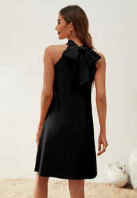 Halter Neck Tie Back Mini Dress In Black