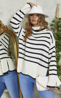 Black Striped Jumer Top In Beige