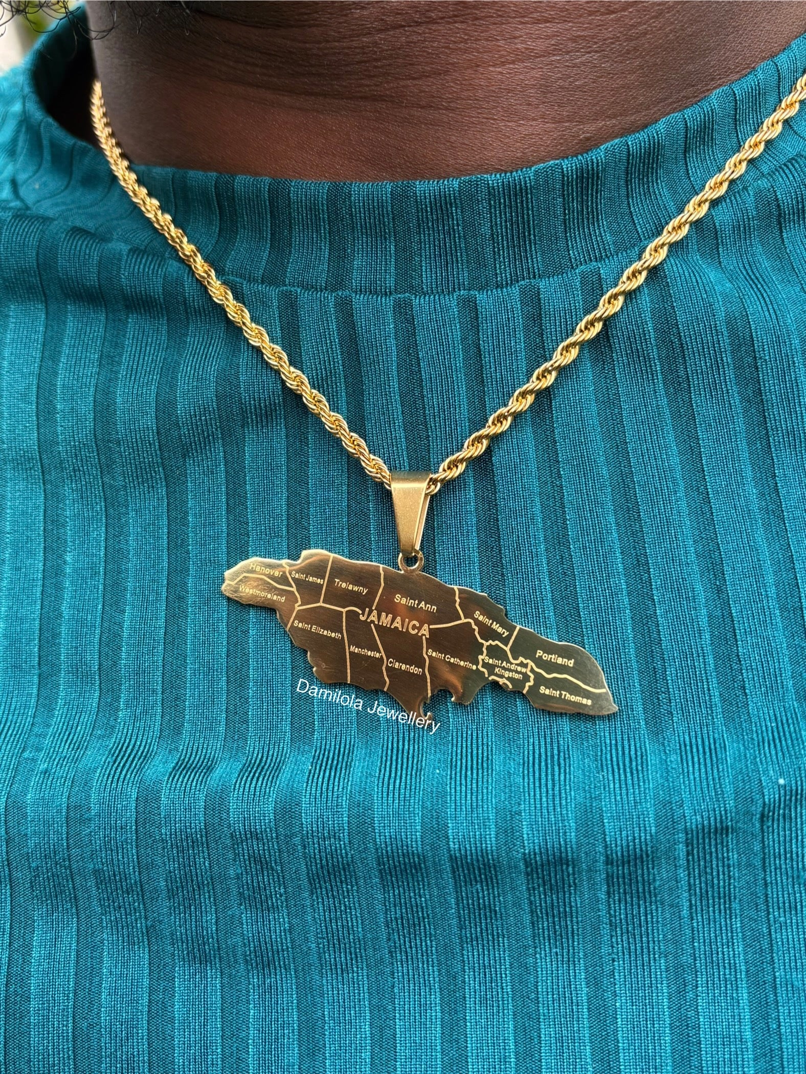 *NEW* Big Jamaica ‘14 Parish’ Engraved Map Necklace