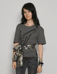 ST Lined Logo Tie-Tee in Grey with Silver Tie