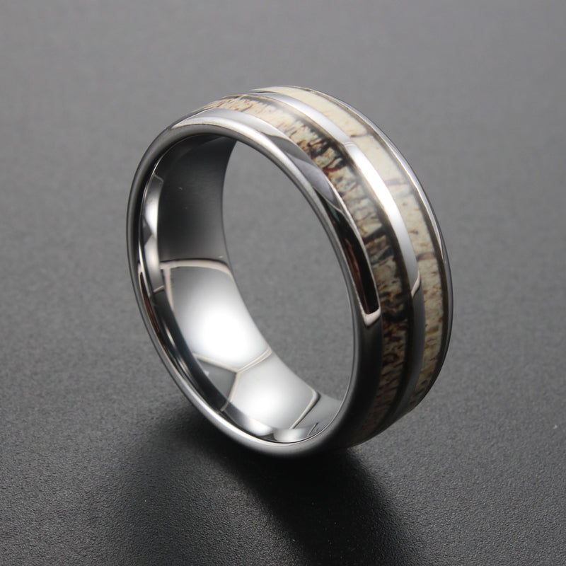 The Deneb - 8mm Polished Tungsten & Antler Inlay Ring